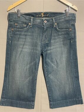 7 For All Mankind Women's Medium Blue Cropped Denim Bermudas